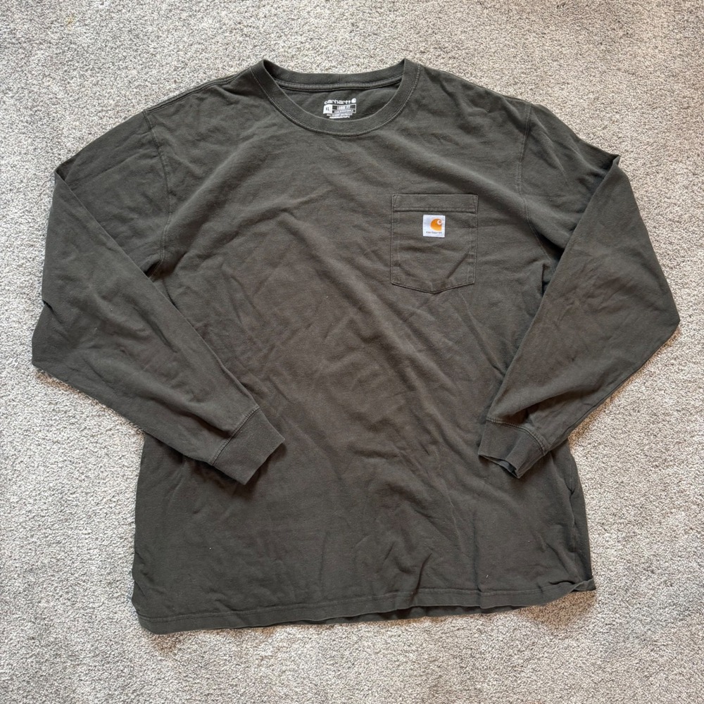 Carhartt Mens XL Loose Fit Long Sleeve Pocket T-Shirt Dark Olive Green K126